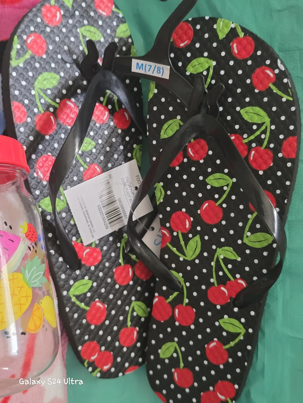 3 Piece Beach/ Pool Set: Towel Bag, Cup, & Flip Flops Sz 7/8 NEW